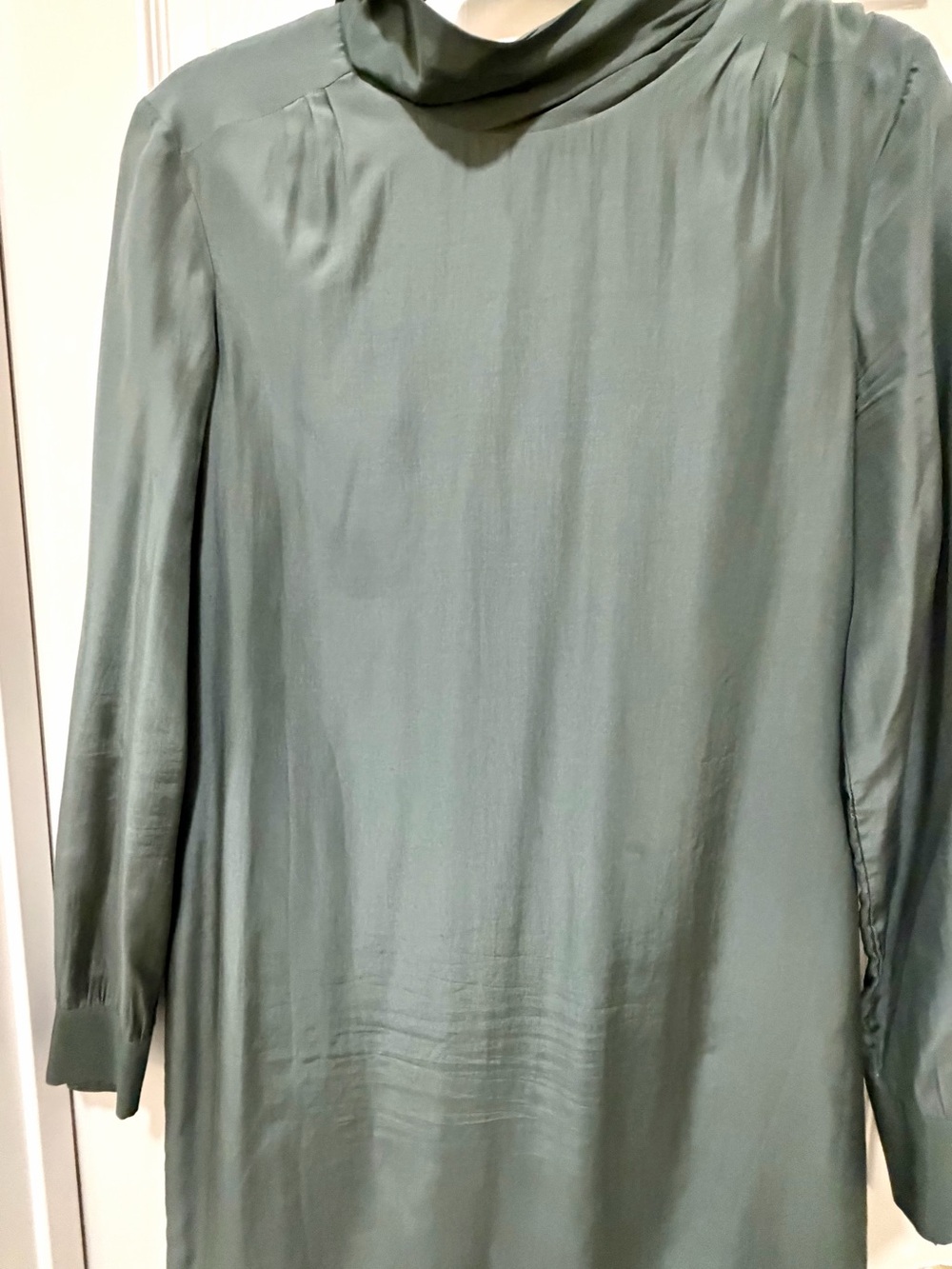 A.P.C. Olive Green Midi Dress with High Neck